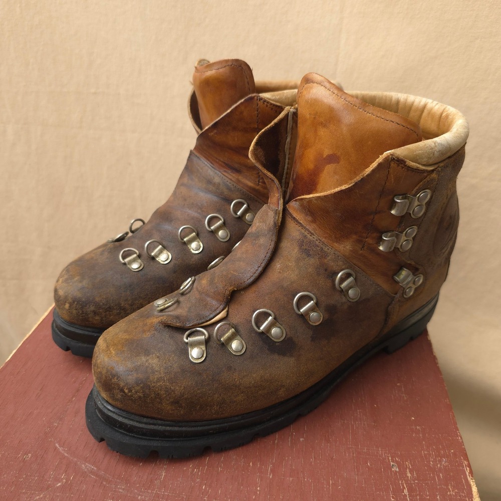 Vintage 70s Kastinger Brown Leather Hiking Boots 9.5 Vibram Sole